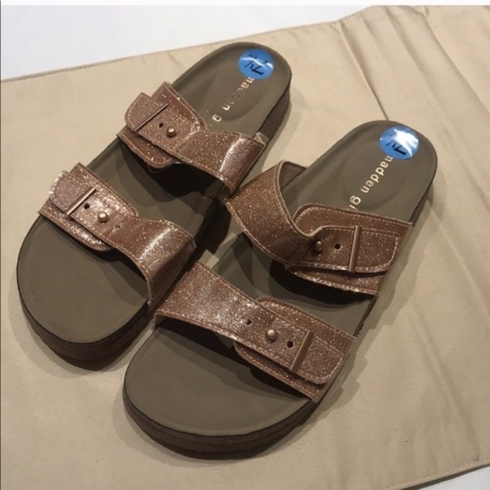 Madden Girl Glitter Brando Footbed Sandal Pink / Tan … Gem